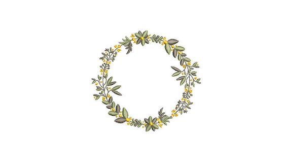 Yellow Flower Circle Wreath- Machine Embroidery File design - 4x4 inch hoop - monogram Frame - Instant download