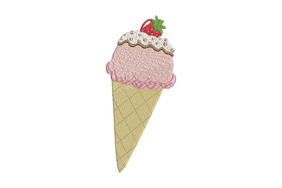 Kawaii Strawberry Ice Cream Cone Machine Embroidery File design 4 x 4 inch hoop instant download ITH