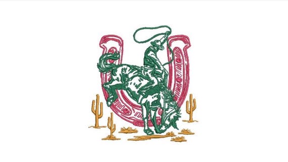 Cowboy Embroidery File  - Western Machine Embroidery File design - 4x4 inch hoop  - Horseshoe Embroidery