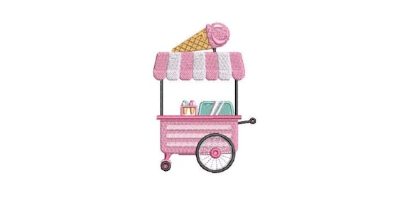 Ice Cream Cart Machine Embroidery File design - 4 x 4 inch hoop - Icecream instant download