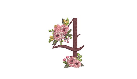 Floral Number 4 - FOUR - Fourth  Birthday-  Machine Embroidery File design - 4x4 hoop - embroidery design