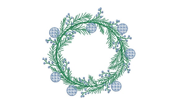 Blue Ornament Wreath Embroidery - Machine Embroidery File - design 5x7 inch hoop - Chinoiserie Monogram frame