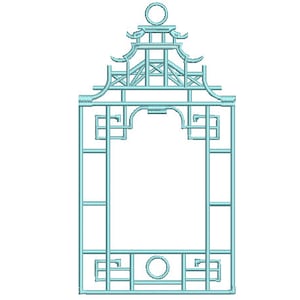 Chinoiserie Chic - Monogramm - Tempel große Pagode Rahmen - Maschine Stickerei Datei Design 7 x 12 Zoll Reifen