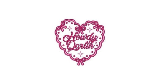 Howdy Darlin Bow Heart Frame - Machine Embroidery File design -  4x4 inch hoop - Cowgirl Embroidery Download