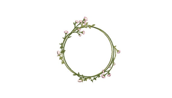 Pink Flower Circle Wreath- Machine Embroidery File design - 4x4 inch hoop - monogram Frame - Instant download