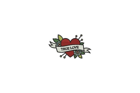 True Love Rose Heart Tattoo Retro Machine Embroidery File design 4 x 4 inch hoop
