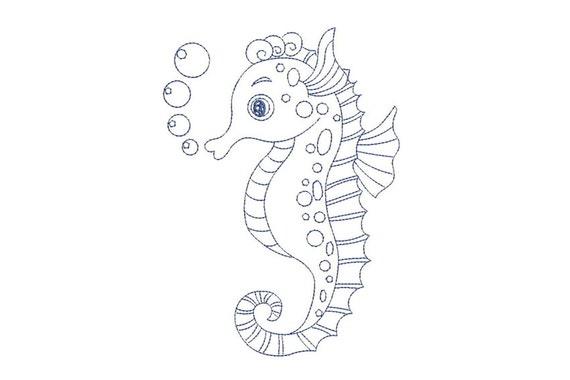Seahorse Outline Embroidery Redwork Machine Embroidery File design 5x7 hoop - instant download