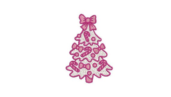 Pink Bow Xmas Tree - Machine Embroidery File design - 4 x 4 inch hoop - Pretty Christmas Tree Embroidery