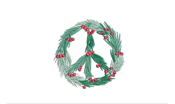 Peace Xmas Holly Wreath Embroidery - Machine Embroidery File - design 4x4 inch hoop - Monogram frame - Christmas Embroidery Design