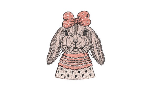 Machine Embroidery Bunny With Bow-  Embroidery File design - 4x4 inch hoop - Easter Embroidery Design