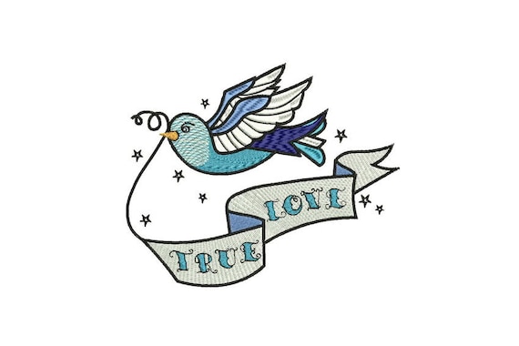 True Love Swallow Bird Tattoo Retro Machine Embroidery File design 6 x 10 inch hoop