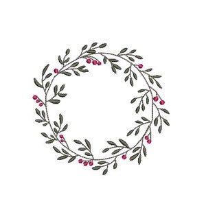 Christmas Embroidery Design - Holly Leaf Wreath - Machine Embroidery File - design 4x4 inch hoop - Monogram frame