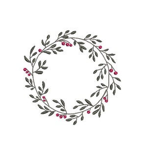 Christmas Embroidery Design - Holly Leaf Wreath - Machine Embroidery File - design 4x4 inch hoop - Monogram frame