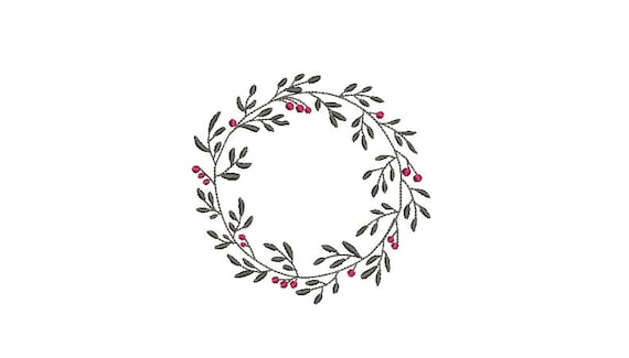 Christmas Embroidery Design - Holly Leaf Wreath - Machine Embroidery File - design 4x4 inch hoop - Monogram frame