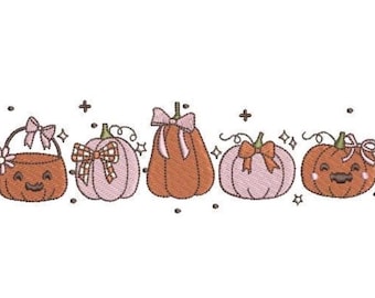 Pretty Pumpkins Machine Embroidery File design - 5x7 hoop - instant download - Pumpkin Embroidery
