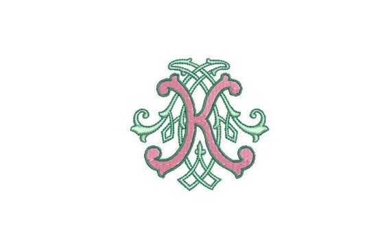 Antique K A  Monogram or A K  -  Machine Embroidery File design - 3x3 inch hoop - Vintage Monogram Design
