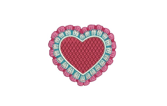 Valentines Lace Red Heart Machine Embroidery File design 4 x 4 inch hoop