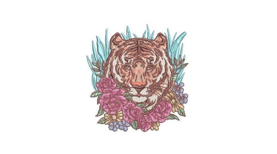 Flora Tiger Embroidery Design - Tiger Face Urban Mordern Machine Embroidery File design - 4x4 inch hoop - instant download