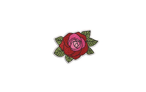 Rose Patch Machine Embroidery File design - 4 x 4 inch hoop - Pink Red Rose Patch Embroidery Design