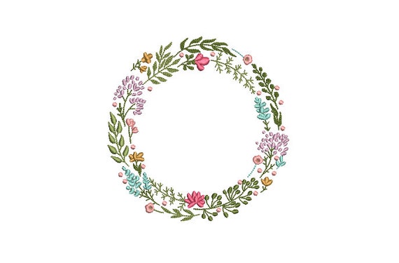 Boho Wildflower Wreath Embroidery - Machine Embroidery File - design 5x7 inch hoop - Monogram frame
