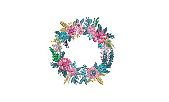 Pretty Floral Wreath- Machine Embroidery File design - 4x4 inch hoop - monogram Frame - Instant download