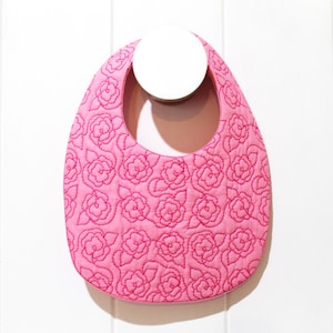 ITH In de hoepel gewatteerde Baby Slabbetje - ROSE Machine borduurwerk bestand ontwerp 8 x 12