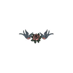 Love Birds and Rose Folksy Machine Embroidery File design 4 x 4 inch hoop - swallows