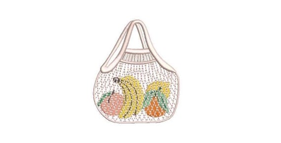 String Bag with Fruit Embroidery Design - Machine Embroidery File designs - 4 x 4 inch hoop - Fruit embroidery design