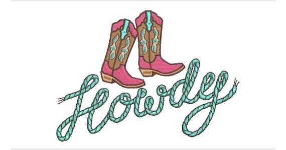 Cowgirl Boots Howdy Machine Embroidery File design - 5x7 inch hoop - Western Embroidered Patch Design Download