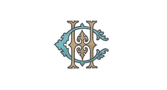 Antique C H Monogram or H C  -  Machine Embroidery File design - 3x3 inch hoop - Vintage Monogram