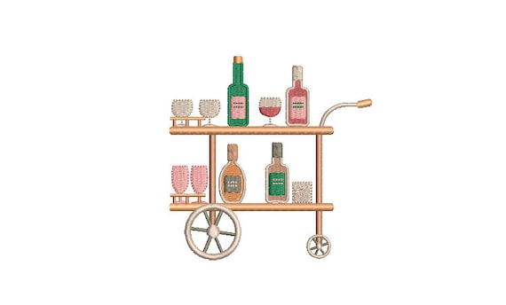 Bar Cart -Champagne Bottles and Glasses - Machine Embroidery File design  - 4x4 hoop - Celebration embroidery