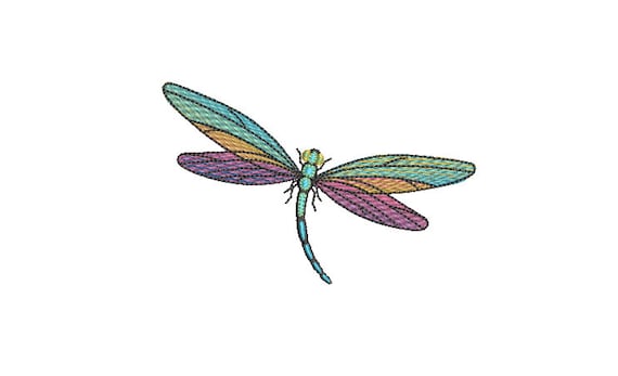 Dragonfly embroidery - Machine Embroidery File design - 4 x 4 inch hoop - Rainbow Dragonfly Embroidery Design