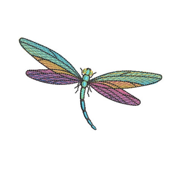 Dragonfly embroidery - Machine Embroidery File design - 4 x 4 inch hoop - Rainbow Dragonfly Embroidery Design