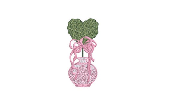 Vinty Bow Heart Topiary Tree Embroidery Design - Machine Embroidery File design - 4 x 4 inch hoop - Instant Download