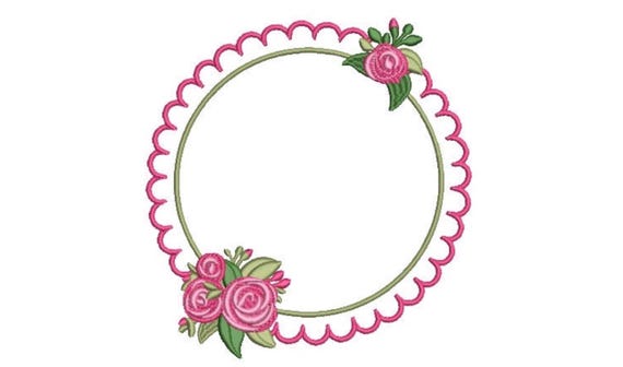 Scalloped Rose Frame Embroidery - Machine Embroidery File - design 8x8 inch hoop - Monogram frame - Roses Embroidery