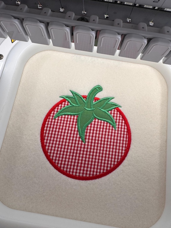 Applique Tomato Embroidery Design - Machine Embroidery File designs - 4 x 4 inch hoop - Farmers Market embroidery design