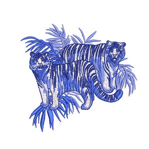 Blue Tigers Embroidery Design - Tiger Machine Embroidery File design - 5x7 inch hoop - instant download