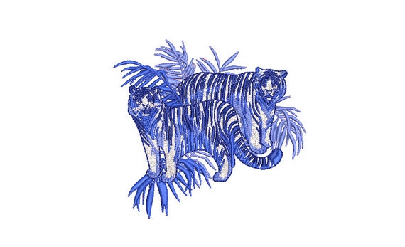 Blue Tigers Embroidery Design - Tiger Machine Embroidery File design - 5x7 inch hoop - instant download