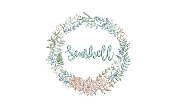 Shell Wreath Machine Embroidery File design - Seashell Flower Wreath -  5x7 inch hoop - monogram frame - instant download