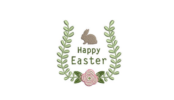 Happy Easter Bunny Laurel Machine Embroidery File design - 4x4 inch hoop - Easter Embroidery