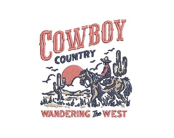 Cowboy Country Western Machine Embroidery File design - 4x4 inch hoop - Cowgirl and Cowboy Design