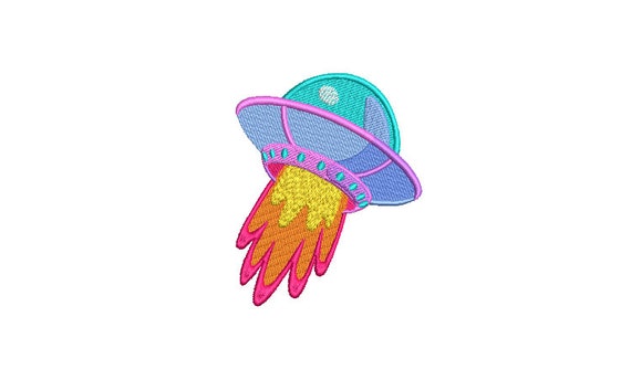 Neon UFO Spaceship embroidery design -  Machine Embroidery File design 4 x 4 inch hoop - Instant download