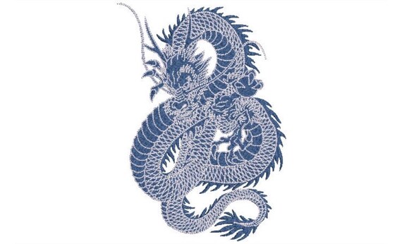 Chinoiserie Blue Dragon Embroidery Design -  Urban Modern Machine Embroidery File design - 5x7 inch hoop - instant download