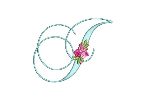 Pretty Rose Script LETTER J  Machine Embroidery File design - 5 x 7 inch hoop - Monogram design