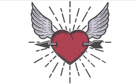 Love Heart Wings Rays Machine Embroidery File design  - 8 x 8 inch hoop - Heart Embroidery Design