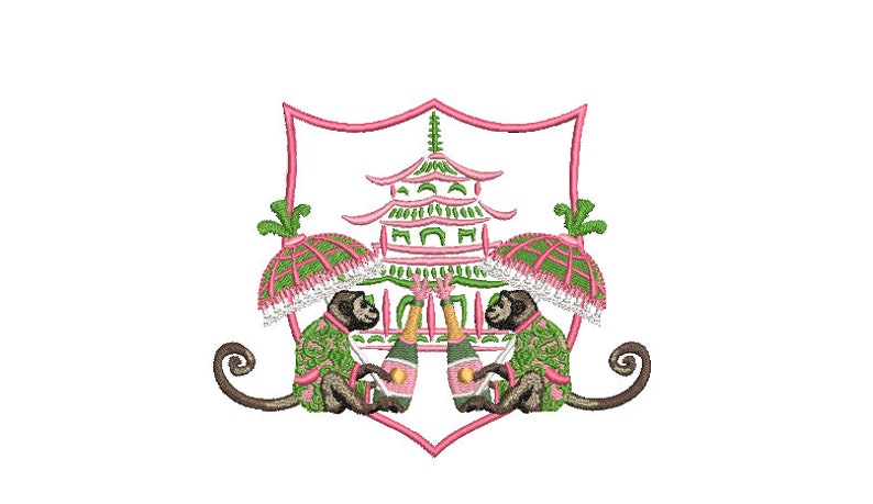 Chinoiserie Chic Machine Embroidery Design Monkey Pagoda - Etsy
