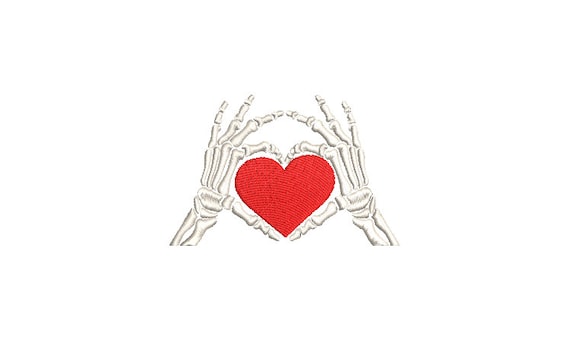 Heart Hands Embroidery Design - Skeleton Machine Embroidery File design 4x4 inch hoop - Halloween - instant download