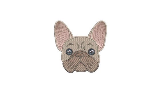 French Face Machine Embroidery File design - 4x4 inch hoop - French Bulldog Embroidery