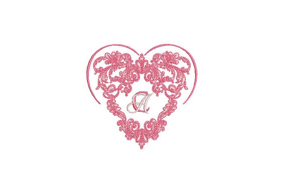 Antique Heart Machine Embroidery File design -  4 x 4 inch hoop - Heart embroidery design
