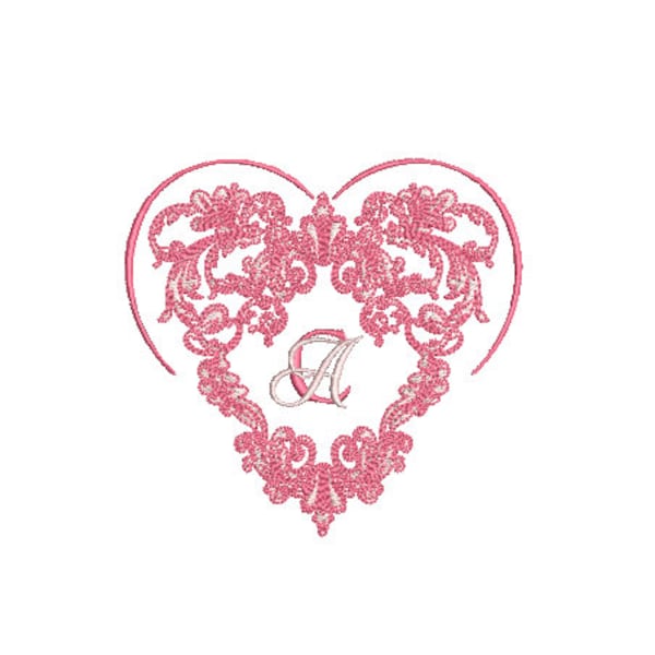 Antique Heart Machine Embroidery File design -  4 x 4 inch hoop - Heart embroidery design